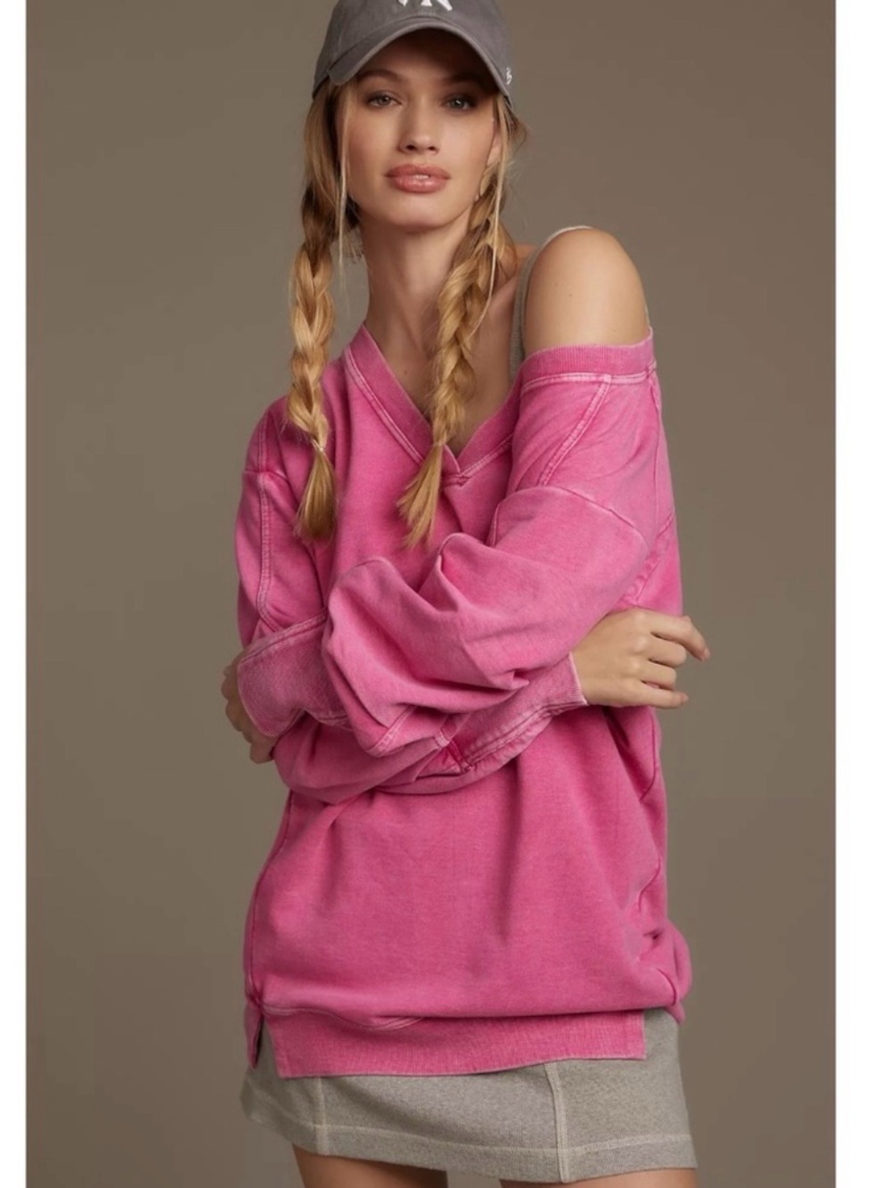 Anthropologie Daily Practice Long Sleeve Batwing Sweatshirt Dress Pink Size XS